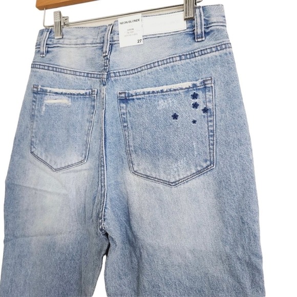 Neon Blonde NWT Size 26 Blue Siren Jeans High Rise Distressed Raw Hem Embroidery - Picture 8 of 14